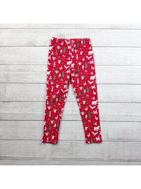 Frugi Kids Organic Holiday Christmas Print Leggings Elastic Waistband Red 6-7